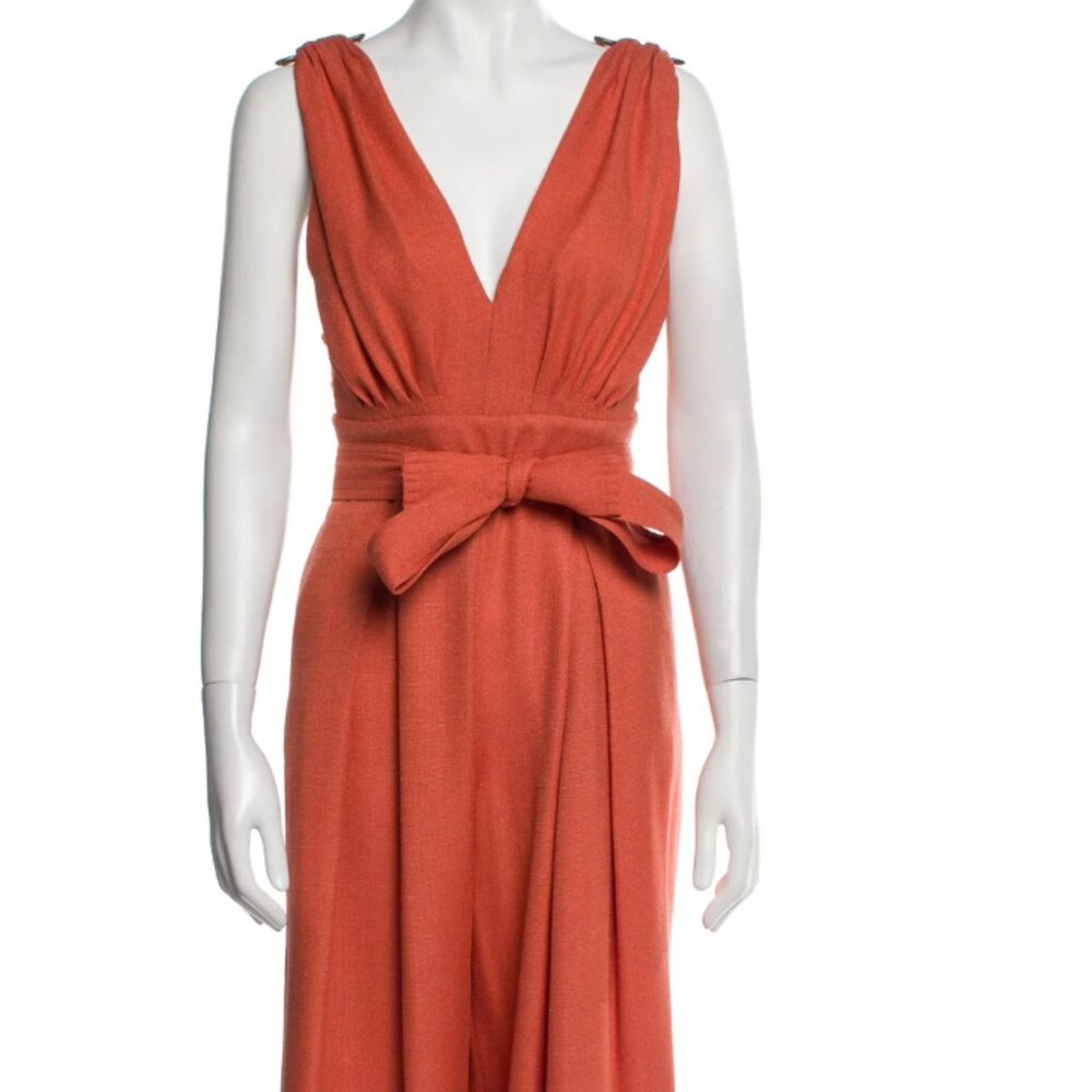 PatBO Plunge Neckline Muted Orange Jumpsuit